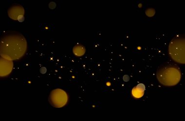 Sihirli bokeh, altın bokeh, parıltı, parıltı, izole edilmiş siyah