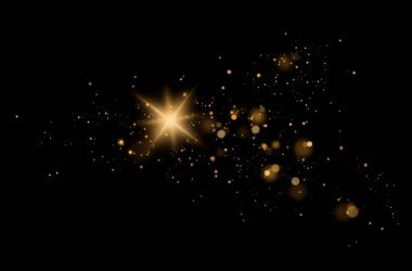 Sihirli bokeh, altın bokeh, parıltı, parıltı, izole edilmiş siyah
