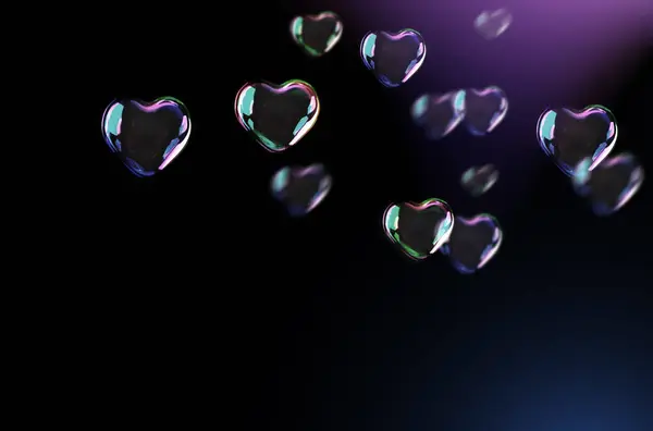 Bublina Srdce Složení Pozadí Izolované Černé Mýdlové Bubliny Svatba Děti — Stock fotografie
