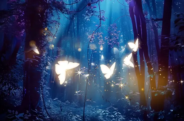 Sihirli kelebek, parlayan peri, sihir, gece, doğa, parıltı, izole edilmiş