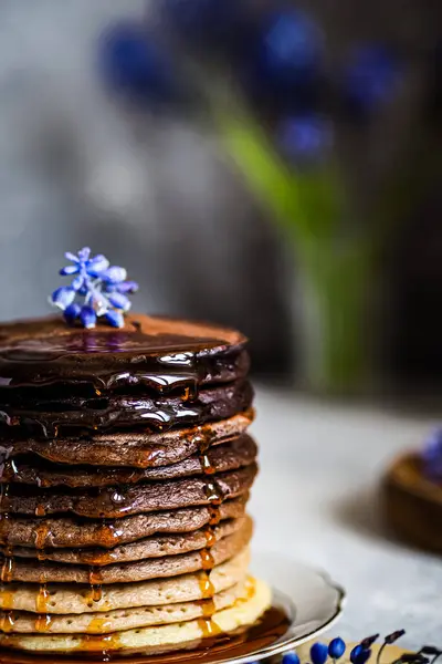 Breakfast Pancakes Syrup Macro — Stock Photo, Image