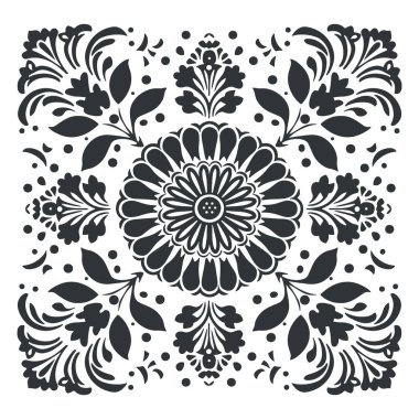 Vektör soyut linocut çiçek şablonu. Modern moda minimal tarz. Siyah ve beyaz renkler. Botanik tıkanıklığı. Duvar kağıdı, duvar dekoru, baskı, kartpostal, kapak, şablon için desen tasarımı.