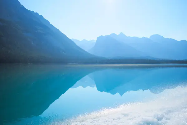 stock image Mirrored view on Maligne Lake Cruise