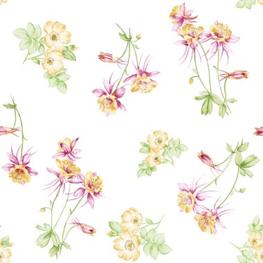 Soyut çiçekler, yapraklar ve meyvelerle renksiz çiçek desenleri. Kırsal vintage biçimi, kaynak biçimi veya duvar kağıtları ile suluboya iz beyaz arkaplanda izole