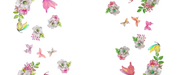 Soyut çiçekler, yapraklar ve meyvelerle renksiz çiçek desenleri. Kırsal vintage biçimi, kaynak biçimi veya duvar kağıtları ile suluboya iz beyaz arkaplanda izole