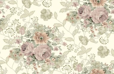 Soyut çiçekler, yapraklar ve meyvelerle renksiz çiçek desenleri. Kırsal vintage biçimi, kaynak biçimi veya duvar kağıtları ile suluboya iz beyaz arkaplanda izole