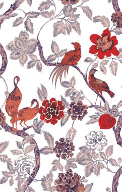 Soyut çiçekler, yapraklar ve meyvelerle renksiz çiçek desenleri. Kırsal vintage biçimi, kaynak biçimi veya duvar kağıtları ile suluboya iz beyaz arkaplanda izole