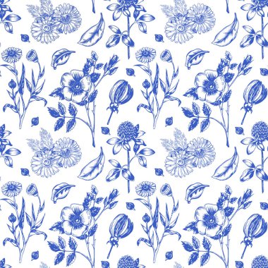 Soyut çiçekler, yapraklar ve meyvelerle renksiz çiçek desenleri. Kırsal vintage biçimi, kaynak biçimi veya duvar kağıtları ile suluboya iz beyaz arkaplanda izole