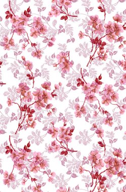 Soyut çiçekler, yapraklar ve meyvelerle renksiz çiçek desenleri. Kırsal vintage biçimi, kaynak biçimi veya duvar kağıtları ile suluboya iz beyaz arkaplanda izole