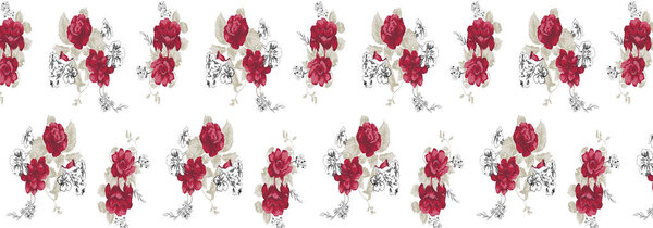 Colorful seamless floral pattern with abstract flowers, leaves and berries. Watercolor print in rustic vintage style, textile or wallpapers in provence style isolated on white background