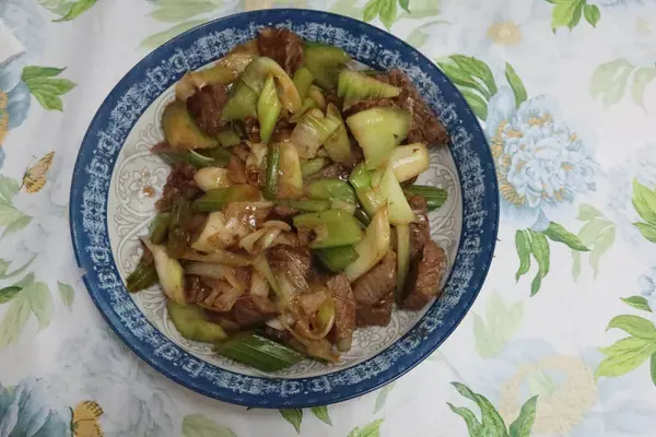 Stock image close up of homemade Hong Kong domestic style stir fried beef and Celery with soy sauce