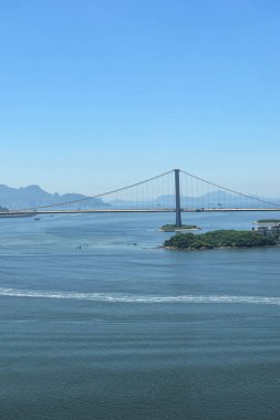 Sham Tseng, Tsuen Wan, Hong Kong- 3 August 2024: Tsing Ma Bridge with blue sea and sky clipart