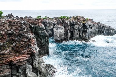 Izu 'daki Jogasaki Sahili' nde mavi gökyüzü ve deniz manzaralı kıyı denizi