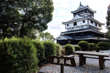 Iwakuni Castle, Iwakuni,Yamaguchi, Japan- 12 Dec 2024: old historic castle fortress on the hill in daytime with blue sky clipart