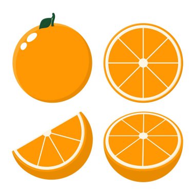 Tatlı Portakal Dilimlerinin İllüstrasyonu. Taze ve sağlıklı. Tüm Portakallar ve İkiye Böl.