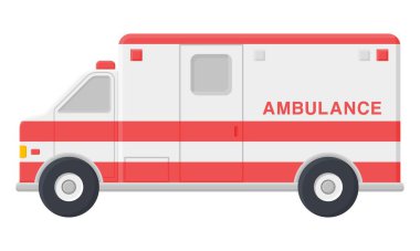 Kırmızı Ambulans İlk Yardım Aracı Vektörü. İllüstrasyon: Acil Araç Taşımacılık Yardımı.