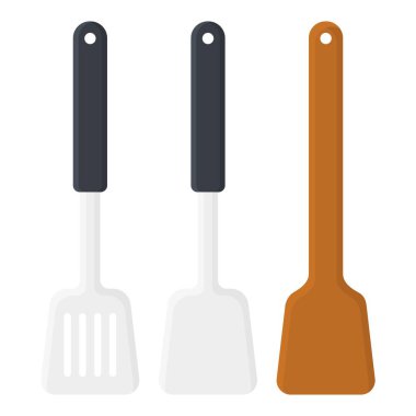 Mutfak Malzemeleri Kara Spatula elementi. Spatula Tasarım Koleksiyonu. Aşçılık Ekipmanı Spatula.