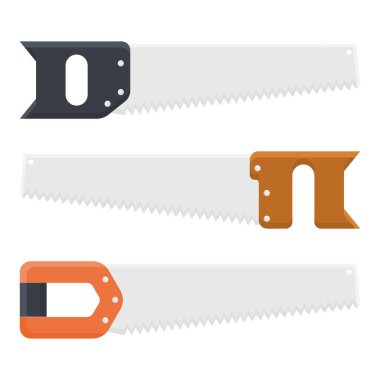 Keskin Testere İllüstrasyonu. Tahta Testere Tasarımı. Vektör Marangoz Aletleri. El testeresi.