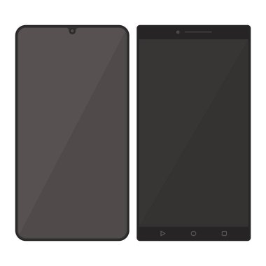 Siyah Cep Telefonu Ön Görünüm Vektörü. Dokunmatik Ekran Cep Telefonu.