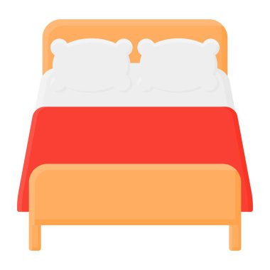 İki Beyaz Yastık Vektörlü Tahta Yatak. Red Blanket 'la yatak. Rahat bir yatak..