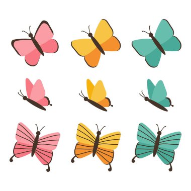 Güzel Uçan Kelebek Vektörü. Çeşitli Kelebek Elementleri. Şirin Kelebek Simgesi.