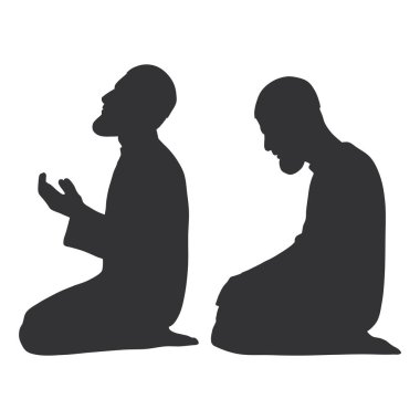 Dindar Yetişkin Adam Duası 'nın Silüeti. Adam içtenlikle dua ediyor. Siyah Siluet Dua ediyor.