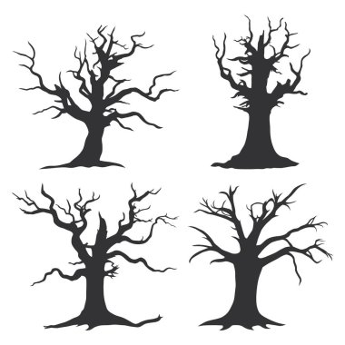 Korkunç Ölü Ağaç Silueti. Ürkütücü Ölü Ağaç Elementi. Siyah Ölü Ağaç Silueti.