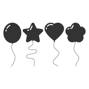 Balon siluetleri çeşitli şekillerde. Kara Balon Dekorasyon Sürprizi. Basit Balon Simgesi.