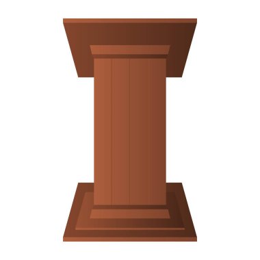 Konferans Tartışması için Tahta Podyum Vektörü. İş sunumu podyumu. Duyuru: Beyaz Arkaplanda Tahta Podyum.