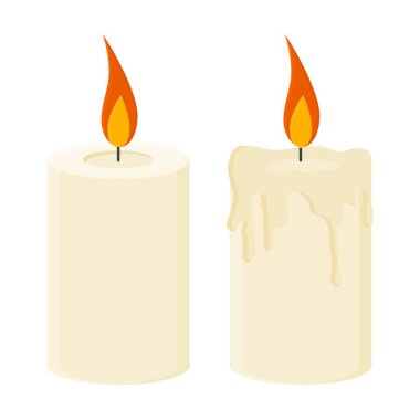 Beyaz Arkaplanda Eriyen Yanan Mum. Basit Yanan Mum Simgesi. Mum Dekorasyonu.