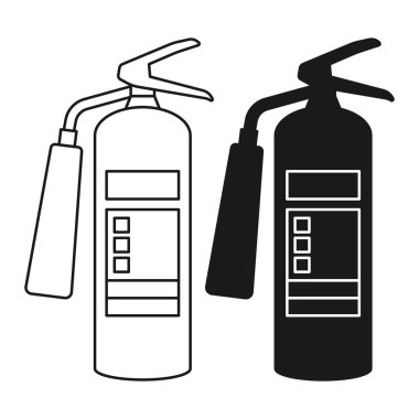 Yangın önleme için yangın söndürücü Düz Siyah ve Özet Tarzı. Yangın söndürücü Simge Güvenliği Ekipmanı.