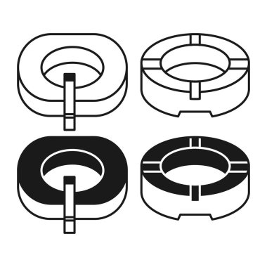 Basit Sigara Kül Tablası Siyah Düz ve Özet Tarzı. Sigara Küllüğü Simgesi.
