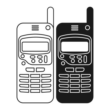 Yassı Siyah Anten ve Taslak Mobil Telefon. Vintage İletişim Aygıtı Cep Telefonu.