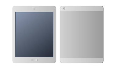 Boş Ekran Vektörü ile Ön ve Arka Görünüm Tableti. Beyaz Arkaplanda Basit Tablet.