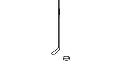 Hokey Malzeme Hattı Simgesi Canlandırması. Spor ve Eğlence için Hokey Sopası ve Puck. Beyaz Arkaplanda Hokey Sopası ve Puck.