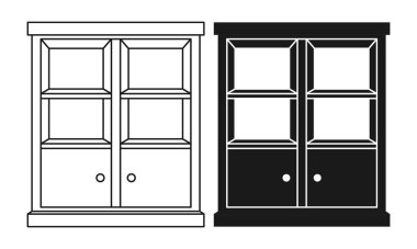 İki Kapılı Boş Dolap Siyah Düz ve Taslak Tarzı. Minimalist Mobilya. İç dekorasyon için mükemmel.