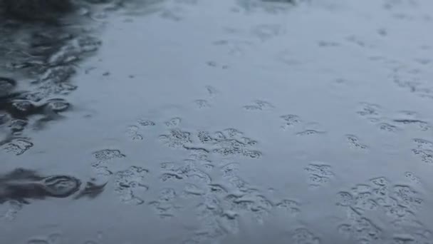 Gri Metal Yüzeye Düşen Yağmur Damlaları Nce Yağmursuyu Yakın Çekim — Stok video