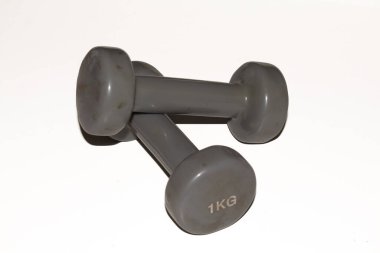 Gray dumbbells on a fully white background clipart