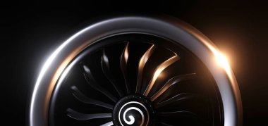 Uçak Motoru Yarı Ön Görünümü Detaylı Tasarım ve Gerçekçi Dokuya sahip