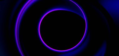 Mavi ve Pembe Dalgalı Çember Neon Çizgisi Parlak Efektli Soyut Tasarım