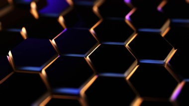 Black Hexagon Pattern with Blue and Gold Lights Creating a Stunning 3D Abstract Design clipart