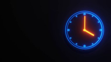 Mavi ve Turuncu Neon Saat Yüzü Dinamik Üç Boyutlu Soyut Tasarımda 4 O 'Clock Görüntülüyor