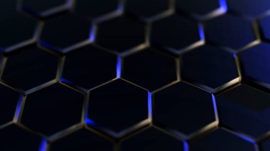 Koyu Mavi Altıgen Deseni Üç Boyutlu Çarpıcı Bir Soyut Tasarım Oluşturuyor