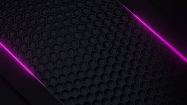 Mavi Neon Çizgi Tasarımı ve Geometrik Soyut Akış ile Siyah Altıgen Ağı 3 Boyutlu Animasyon Döngüsü Canlandırması