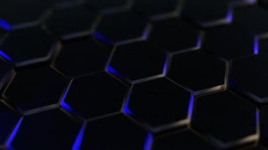 Siyah Altıgen Kalıplı Mavi Renk Çizgileri Yukarı ve Aşağı İlerliyor Döngü Animasyonunda Geleceğsel Geometrik Efekt Oluşturuyor
