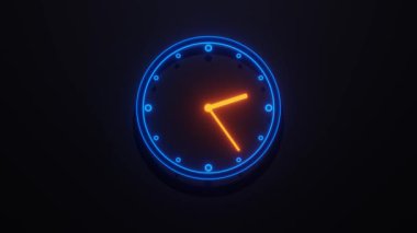 Mavi ve Turuncu Neon Saat Yüzü Dönen Dakika ve Saat Elleri Aralıksız Kusursuz Döngüsüz Döndürme Animasyonunda