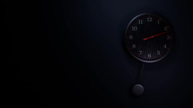 Klasik siyah renk analog saat, kusursuz dönen ikinci el ve detaylı zaman hareket döngüsü animasyonu