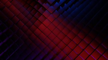 Pembe, Kırmızı ve Mavi Dalgalı Kübik Soyut Tasarım Geometrik Derinlik ve Dinamik Akış 3 boyutlu Animasyon Döngüsü Animasyonu