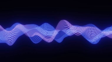 Karanlık Gelecek Arkaplanı Üzerine Mavi ve Pembe Gradyan Neon Dalga Çizgisi
