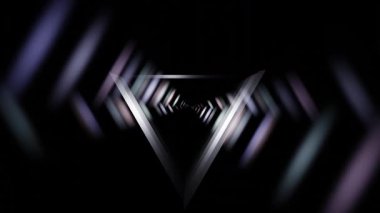 Karanlık Arkaplanda Gelecek Holografik Parlaklığı Olan Dönen Beyaz Neon Üçgen Döngü
